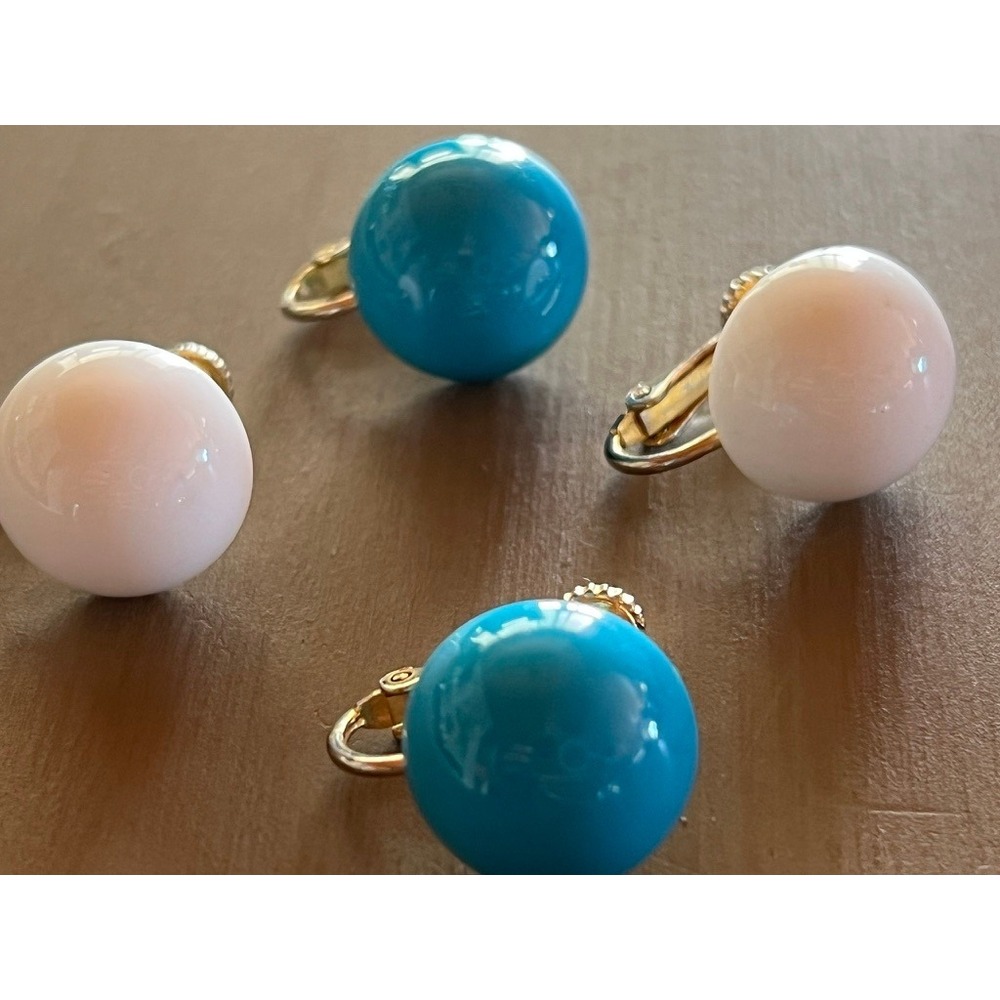 Marvella Clip On Screw Back Earrings Lot 2 OS White Turquoise Blue Vintage Studs